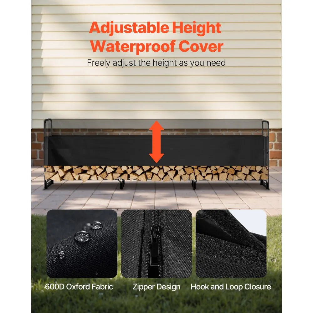 VEVOR Firewood Rack with Waterproof Cover, 150 x 14 x 46 in Outdoor Firewood Holder, 660lb Weight Capacity, 1/2 Cord Log Holder, Half-Covered, Powder-coated Wood Storage Rack for Fireplace Deck