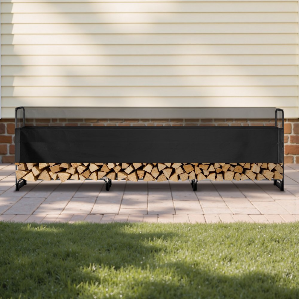 VEVOR Firewood Rack with Waterproof Cover, 150 x 14 x 46 in Outdoor Firewood Holder, 660lb Weight Capacity, 1/2 Cord Log Holder, Half-Covered, Powder-coated Wood Storage Rack for Fireplace Deck
