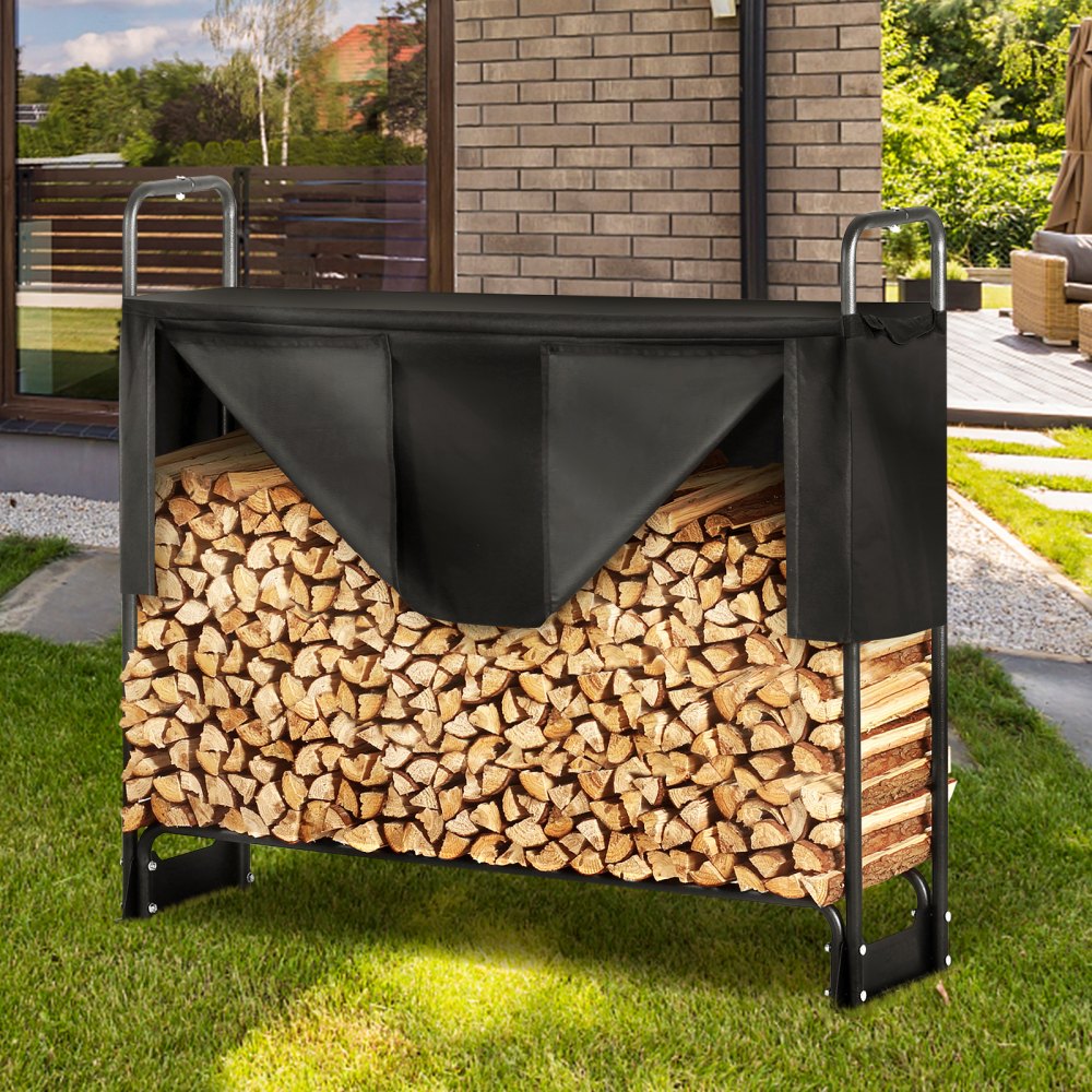 VEVOR 4.3FT Outdoor Firewood Rack with Cover, 52x14.2x46.1 in, Heavy Duty Firewood Holder & 600D Oxford Waterproof Cover for Fireplace, Patio, Indoor/Outdoor Log Storage Rack for 1/4 Cord of Firewood