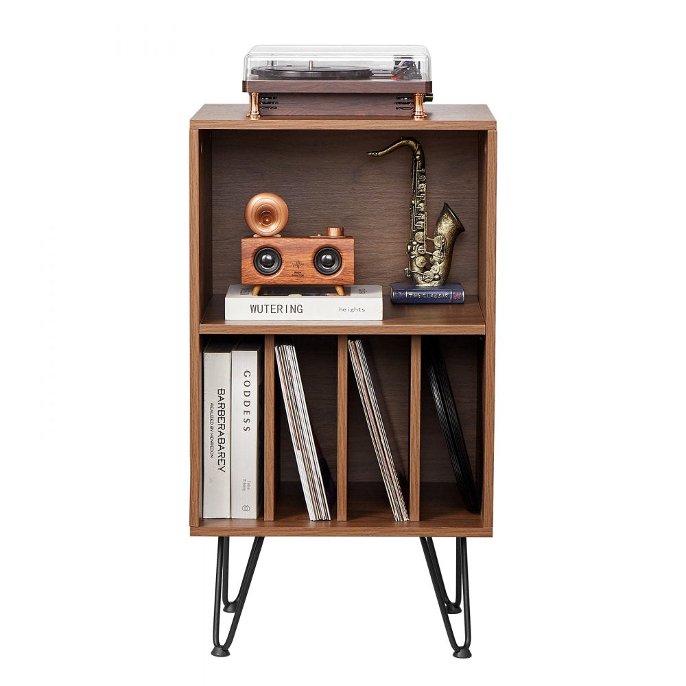 VEVOR Record Player Stand, 3 Tiers Turntable Stand with Record Storage, Vinyl Record Storage Cabinet with Metal Legs for Bedroom, Living Room, Brown