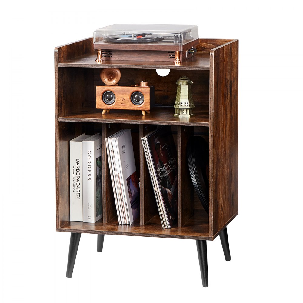 VEVOR Record Player Stand with LED Light, 3 Tiers Turntable Stand with Charging Station & USB Ports, Holds up to 150 Albums, Vinyl Record Storage Cabinet with Display Shelf for Bedroom, Living Room