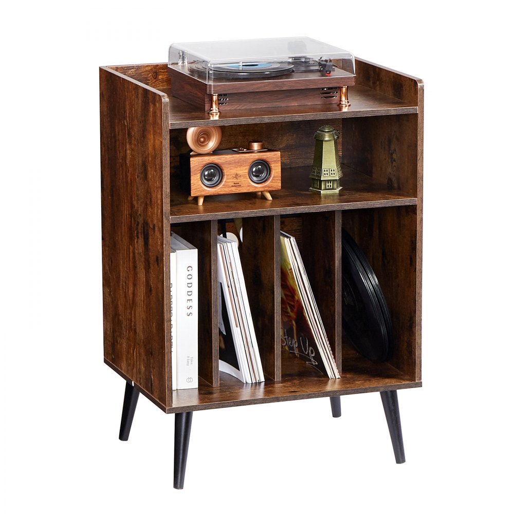 VEVOR Record Player Stand with LED Light, 3 Tiers Turntable Stand with Charging Station & USB Ports, Holds up to 150 Albums, Vinyl Record Storage Cabinet with Display Shelf for Bedroom, Living Room