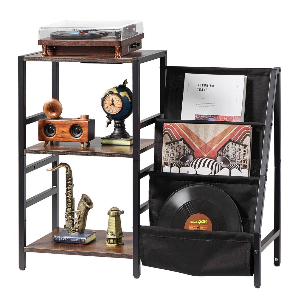 VEVOR Record Player Stand with Charging Station & USB Ports, Holds up to 200 Albums, 3-Tier Turntable Stand with Vinyl Record Storage, Record Player Table with Display Shelf for Bedroom, Living Room