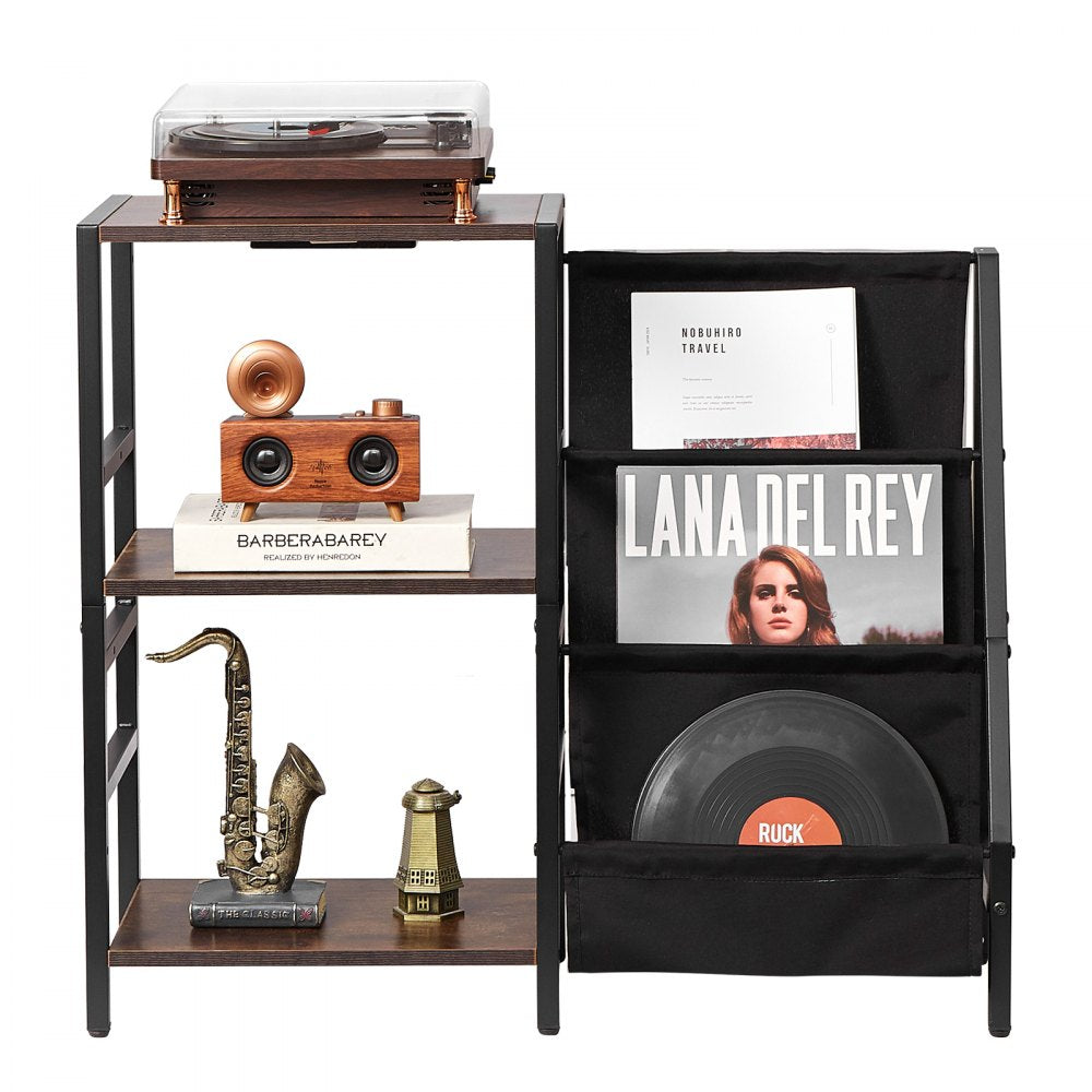 VEVOR Record Player Stand with Charging Station & USB Ports, Holds up to 200 Albums, 3-Tier Turntable Stand with Vinyl Record Storage, Record Player Table with Display Shelf for Bedroom, Living Room