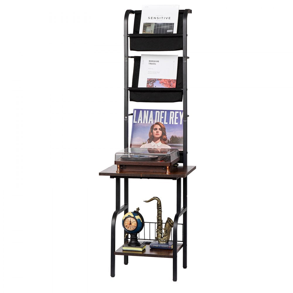 VEVOR Record Player Stand, 5 Tiers Tall Vinyl Record with Charging Station & USB Ports, Turntable Stand with Record Holder Display Shelf for Living Room, Bedroom, Black