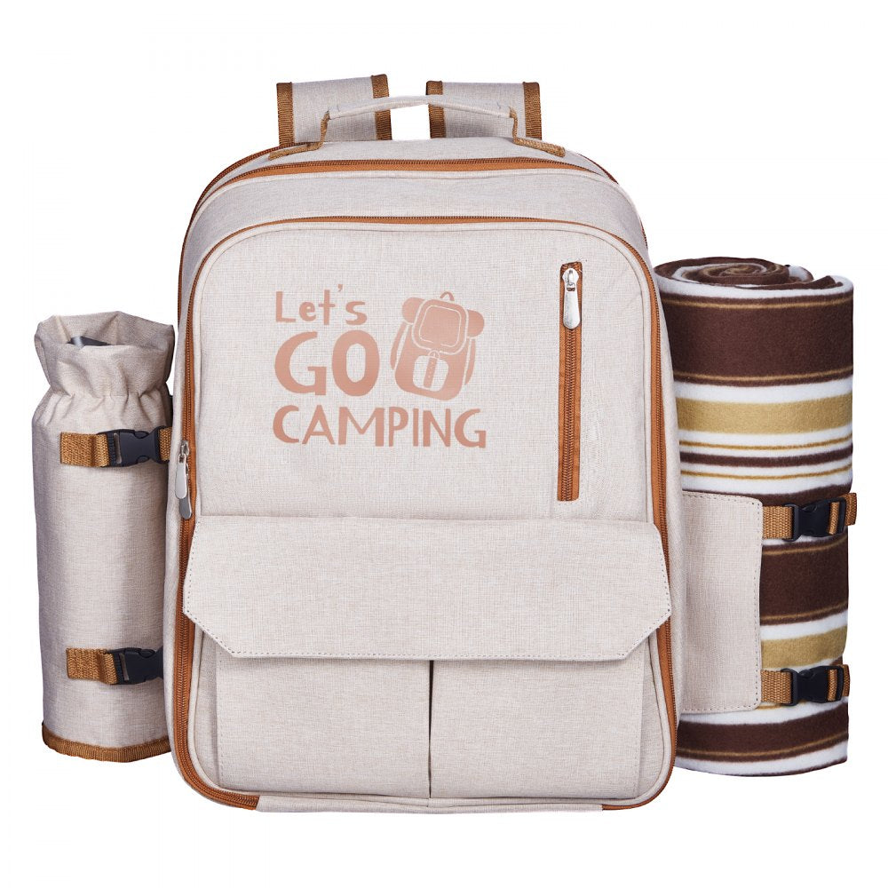 VEVOR Picnic Backpack, Beach Picnic Backpack Bag for 4 Person with Insulated Cooler Compartment, Detachable Bottle/Wine Holder, Lightweight Blanket, Plates & Cutlery Set for Outdoor, Hiking, Camping