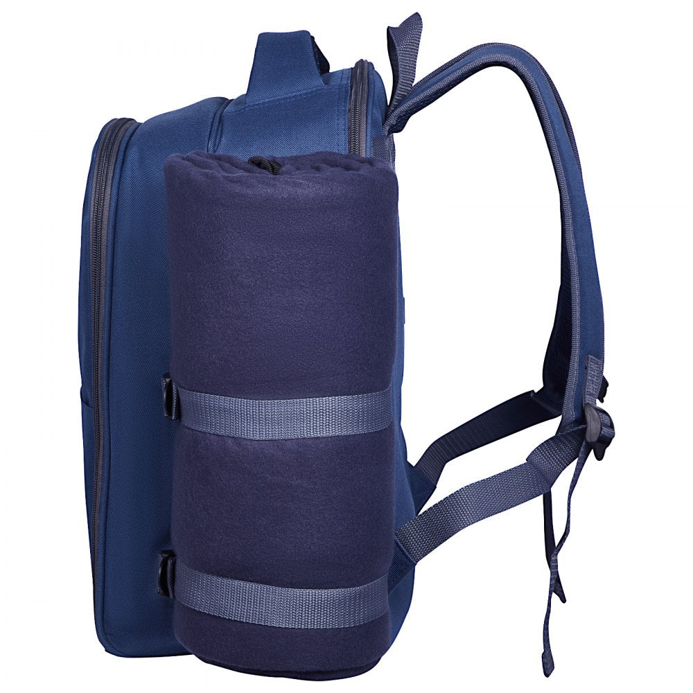 VEVOR Picnic Backpack, Beach Picnic Backpack Bag for 2 Person with Insulated Cooler Compartment, Detachable Bottle/Wine Holder, Lightweight Blanket, Plates & Cutlery Set for Hiking, Camping, Navy Blue