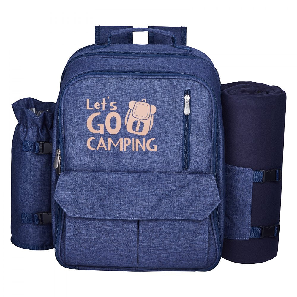 VEVOR Picnic Backpack, Beach Picnic Backpack Bag for 4 Person with Insulated Cooler Compartment, Detachable Bottle/Wine Holder, Lightweight Blanket, Plates and Cutlery Set for Outdoor, Navy Blue