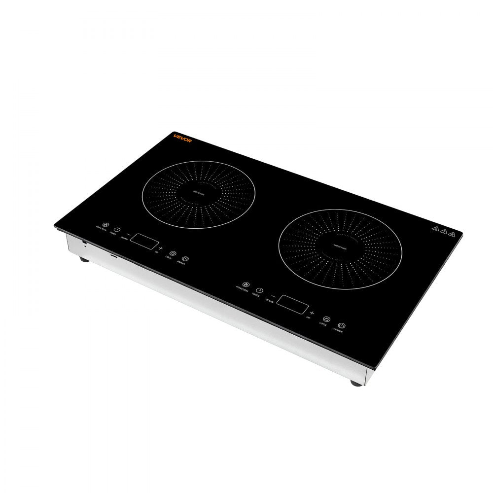 VEVOR Induction Cooktop 24in 2 Burners Built-in Electric Stove 110V 1800W, Low-Power Continuous Heating, Countertop Induction Burner, 9 Power Levels, LED Touch Screen, Ceramic Glass, and Child Lock