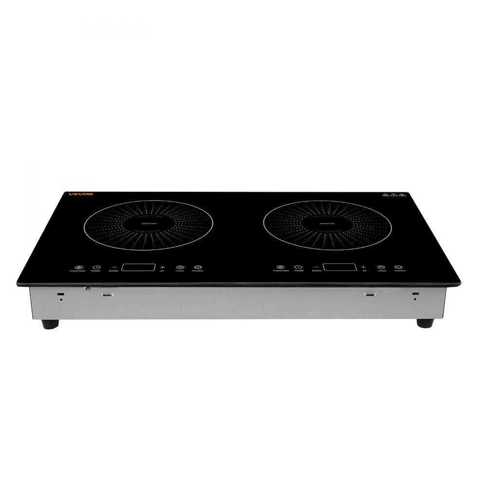 VEVOR Induction Cooktop 24in 2 Burners Built-in Electric Stove 110V 1800W, Low-Power Continuous Heating, Countertop Induction Burner, 9 Power Levels, LED Touch Screen, Ceramic Glass, and Child Lock