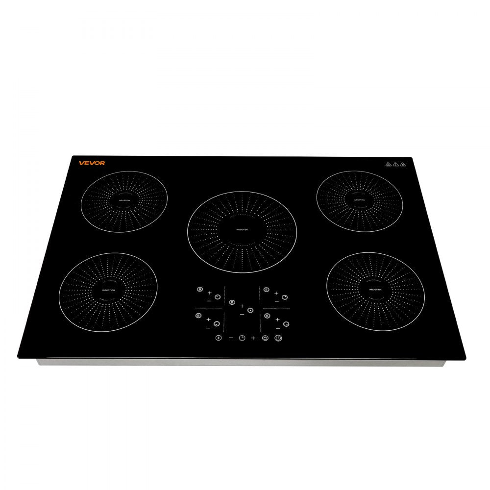 VEVOR Induction Cooktop 30in 5 Burners Built-in Electric Stove 220V 9200W, Low-Power Continuous Heating, Induction Burner for Kitchen, 9 Power Levels, LED Touch Screen, Ceramic Glass, and Child Lock
