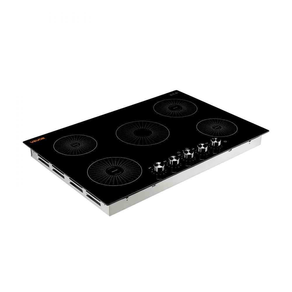 VEVOR Induction Cooktop 30in 5 Burners Built-in Electric Stove 220V 9200W, Low-Power Continuous Heating, Induction Burner for Kitchen, 11 Power Levels, Knob Control, Ceramic Glass, and Child Lock