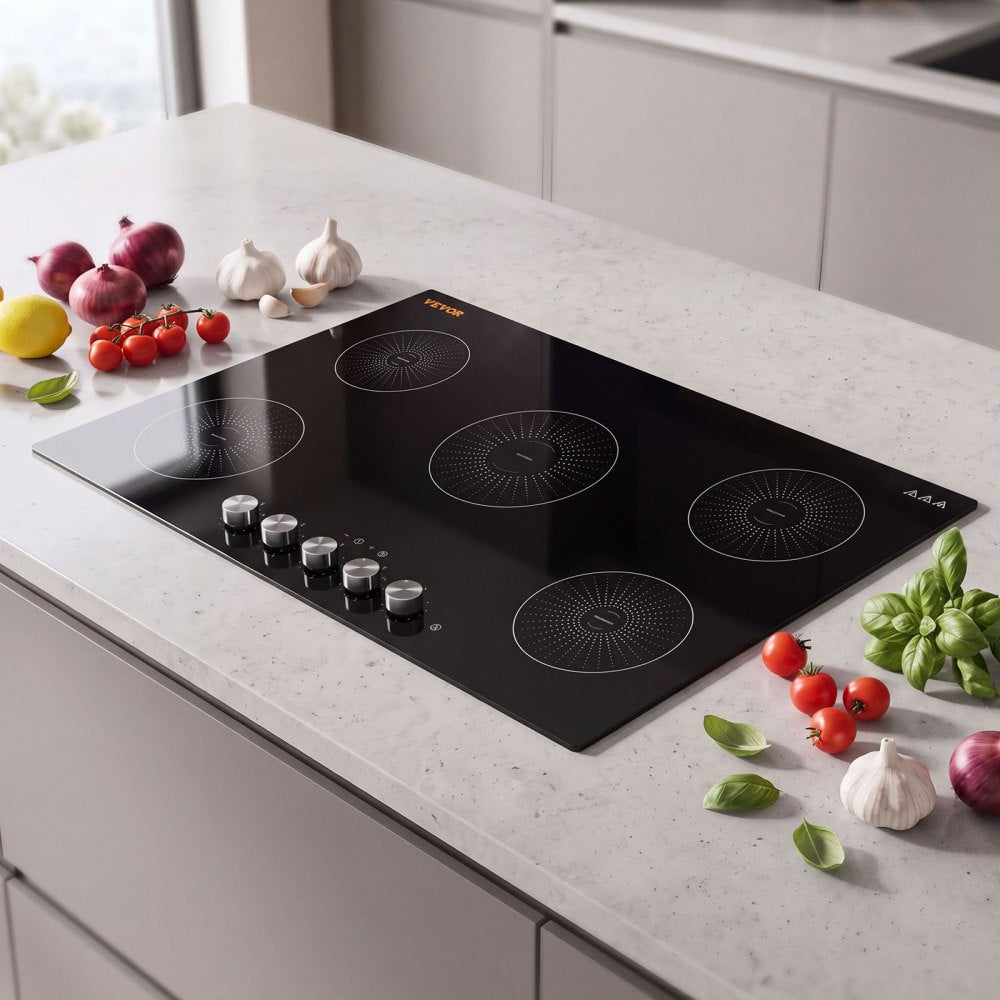 VEVOR Induction Cooktop 36inch 5 Burners Built-in Electric Stove 220V 9200W, Low-Power Continuous Heating, Induction Burner for Kitchen, with 11 Power Levels, Knob Control, and Child Lock