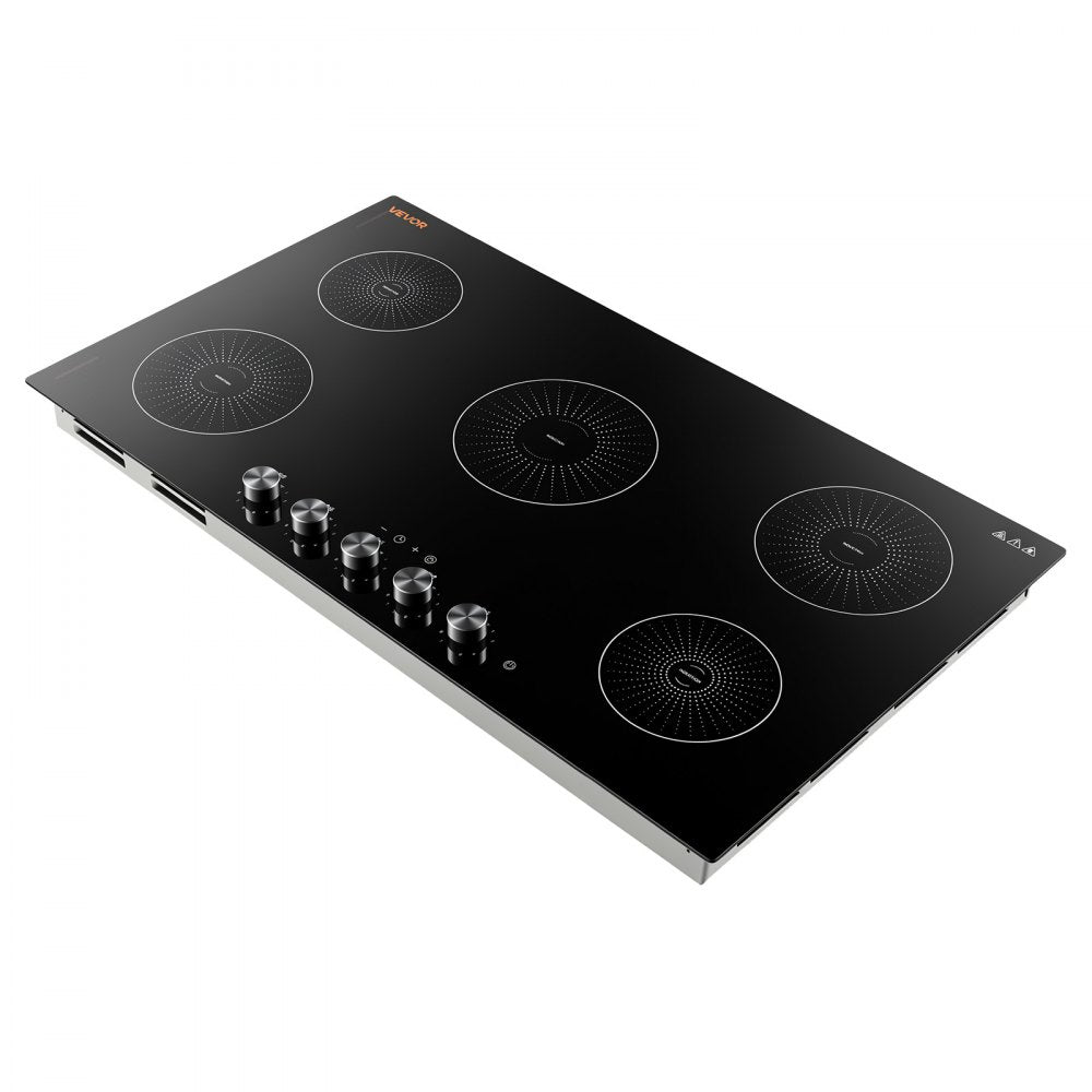 VEVOR Induction Cooktop 36inch 5 Burners Built-in Electric Stove 220V 9200W, Low-Power Continuous Heating, Induction Burner for Kitchen, with 11 Power Levels, Knob Control, and Child Lock