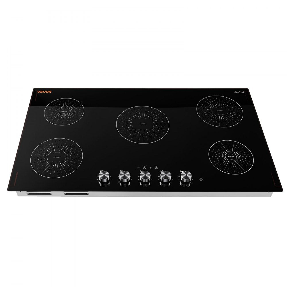 VEVOR Induction Cooktop 36inch 5 Burners Built-in Electric Stove 220V 9200W, Low-Power Continuous Heating, Induction Burner for Kitchen, with 11 Power Levels, Knob Control, and Child Lock
