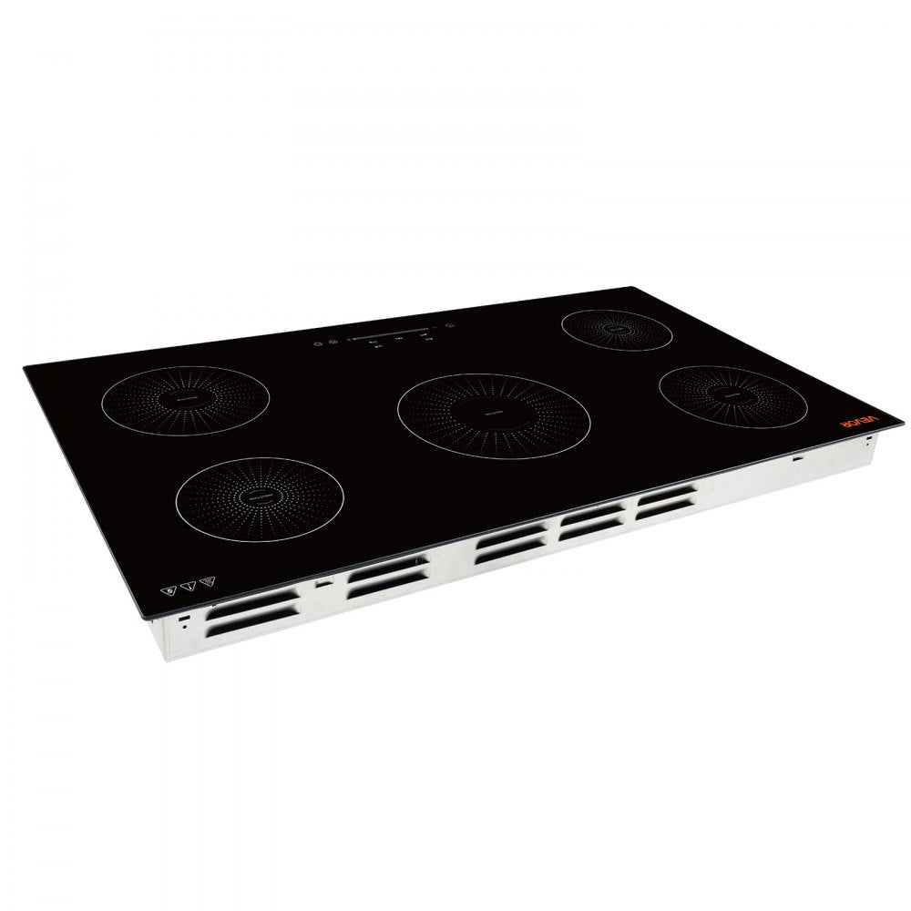 VEVOR Induction Cooktop 36inch 5 Burners Built-in Electric Stove 220V 9200W, Low-Power Continuous Heating, Induction Burner for Kitchen, with 9 Power Levels, LED Touch Screen, and Child Lock