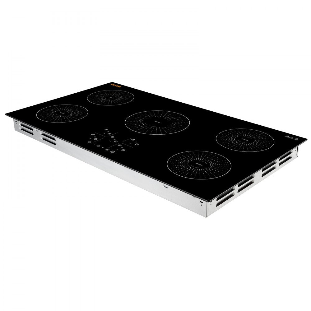 VEVOR Induction Cooktop 36in 5 Burners Built-in Electric Stove 220V 9200W, Low-Power Continuous Heating, Induction Burner for Kitchen, 9 Power Levels, LED Touch Screen, Ceramic Glass, and Child Lock