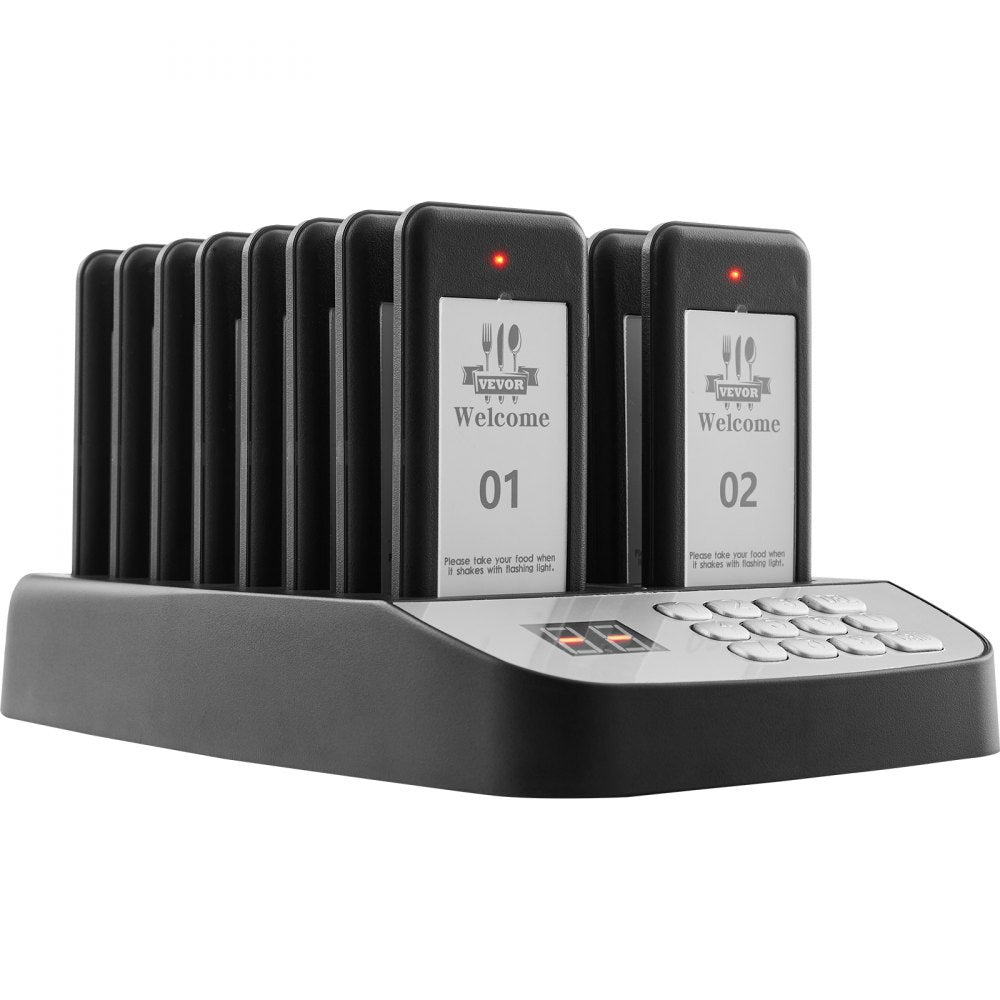VEVOR Restaurant Pager System, Wireless 500m Long Range Lineup Waiting Queue Signal, Guest Customer Calling Beepers with Vibration & Flashing, 16 Buzzers for Food Truck, Church, Nursery, Hospital