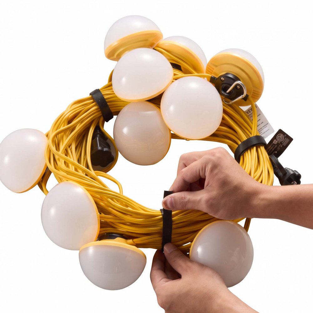 VEVOR Construction String Lights 100FT 100W 10 Bulbs LED String Work Lights, IP65 Waterproof Linkable LED Temporary Jobsite Lighting, 5000K 12000LM, for Construction Site Crawlspace Renovation, 2 Pack