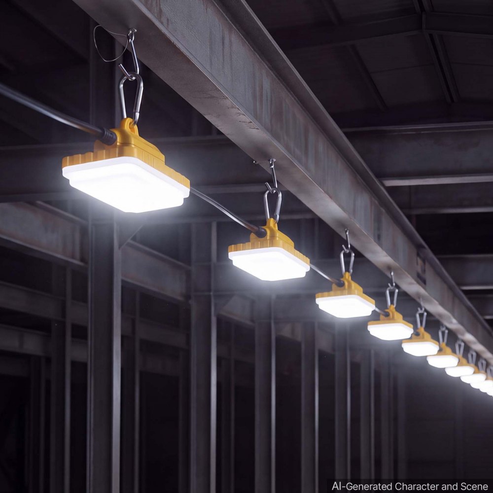 VEVOR Construction String Lights 100FT 150W 10 Bulbs LED String Work Lights, IP65 Waterproof Linkable LED Temporary Jobsite Lighting, 5000K 18000LM, for Construction Site Crawlspace Renovation, 2 Pack
