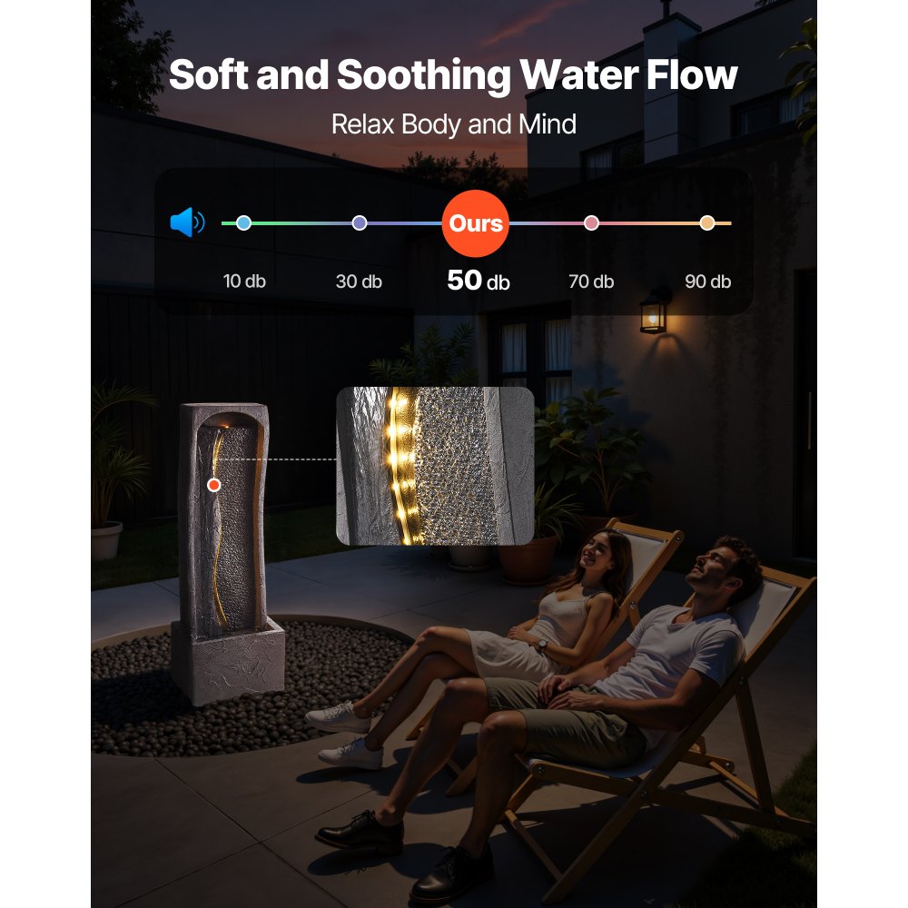 VEVOR Outdoor Water Fountain, 38.58 in Height Fountain and Waterfall, 1-Tier Floor Standing Rock Base Style Fountains with with LED Light and Pump, for Outdoor Indoor Garden, Home, Patio & Backyard
