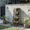 VEVOR Outdoor Water Fountain, 35.63 in Height Fountain and Waterfall, 4-Tier Floor Standing Cascading Fountains with LED Light and Pump, Block Stack Style, for Outdoor Indoor Garden, Patio & Backyard
