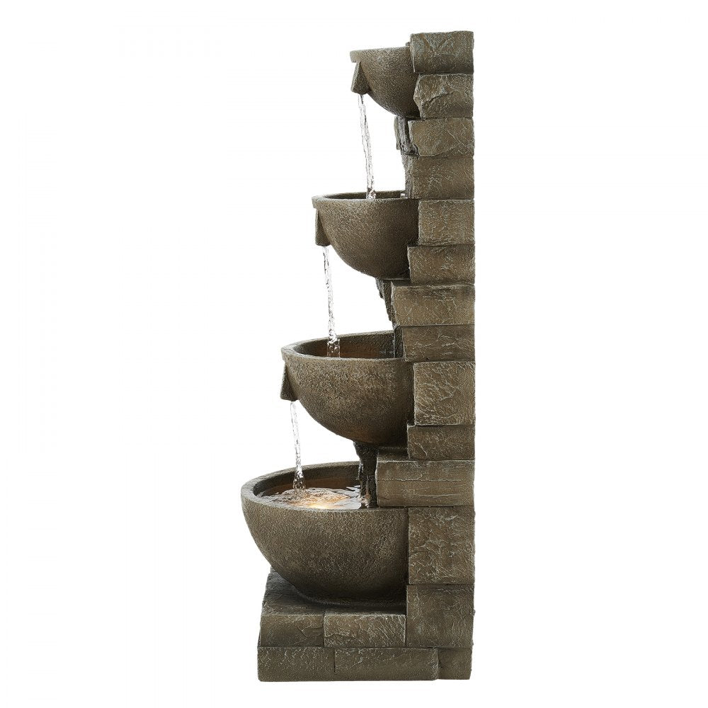 VEVOR Outdoor Water Fountain, 35.63 in Height Fountain and Waterfall, 4-Tier Floor Standing Cascading Fountains with LED Light and Pump, Block Stack Style, for Outdoor Indoor Garden, Patio & Backyard