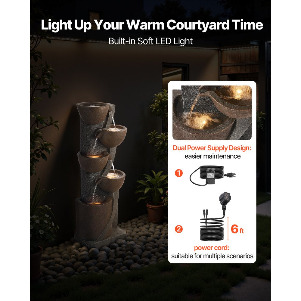 VEVOR outdoor water fountain - built-in soft LED light and dual power supply design image