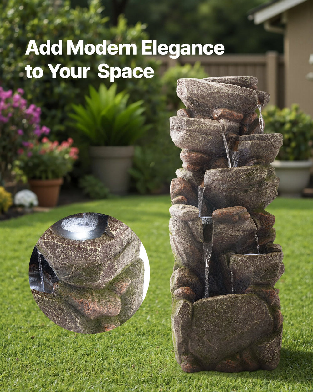 VEVOR outdoor water fountain - lifestyle garden scene