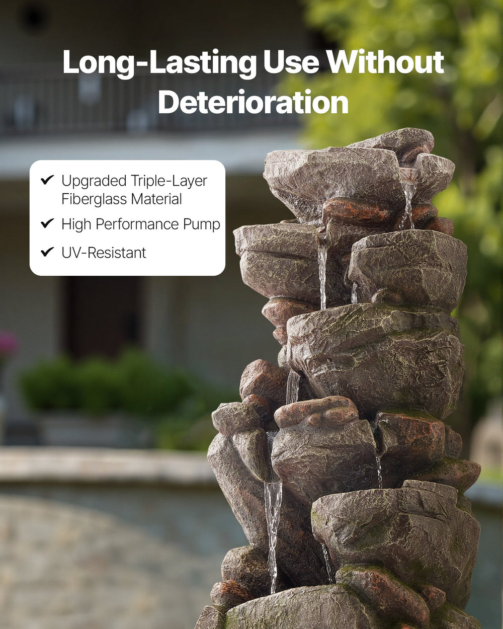 VEVOR outdoor water fountain - triple-layer fiberglass material, high performance pump, UV-resistant