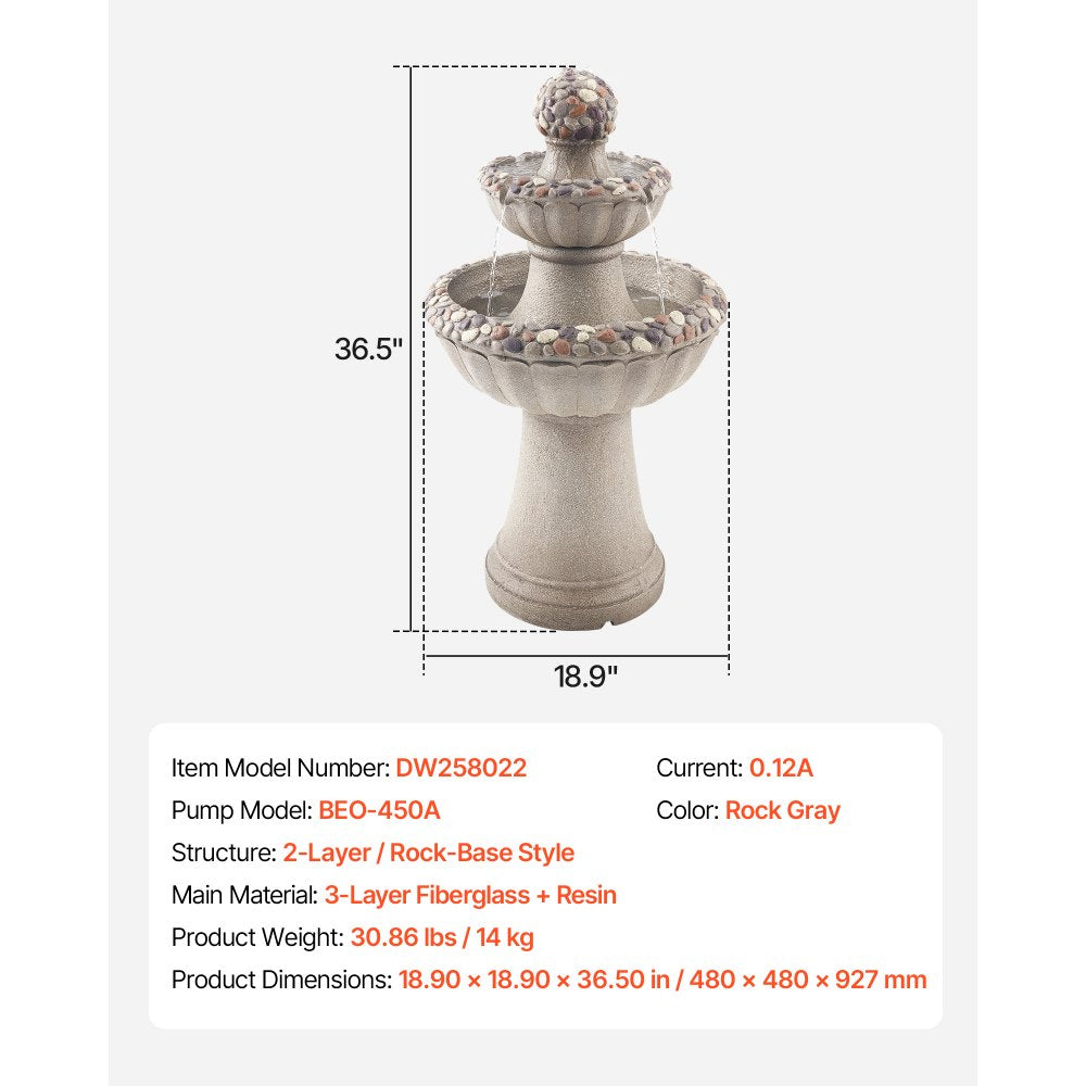VEVOR Outdoor Water Fountain product size and specifications graphic