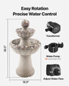 VEVOR Outdoor Water Fountain product details - Easy rotation, precise water control, transformer and pump shown