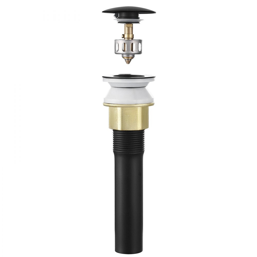 VEVOR Bathroom Sink Drain with Overflow, Brass and 304 Stainless Steel Pop Up Drains, Anti-Clogging Vessel Sink Drain Strainer, All Metal Hair Catcher Drains Stopper, for Sinks with Overflow Holes