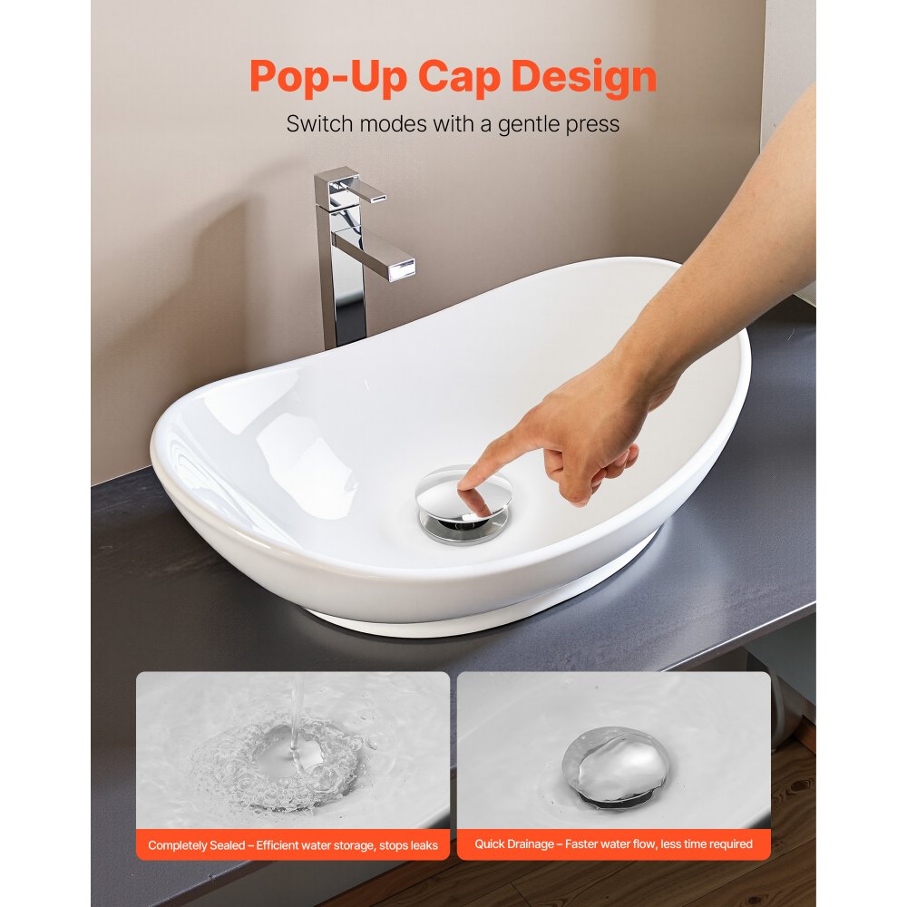 VEVOR Bathroom Sink Drain Without Overflow, Brass and 304 Stainless Steel Pop Up Drains, Anti-Clogging Vessel Drain Strainer, All Metal Hair Catcher Drains Stopper, for Sinks Without Overflow Holes