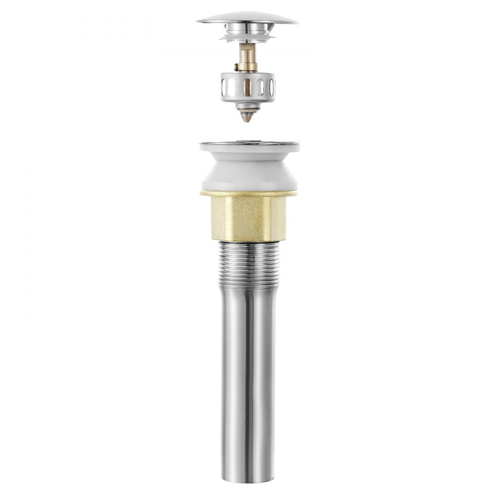 VEVOR Bathroom Sink Drain Without Overflow, Brass and 304 Stainless Steel Pop Up Drains, Anti-Clogging Vessel Drain Strainer, All Metal Hair Catcher Drains Stopper, for Sinks Without Overflow Holes