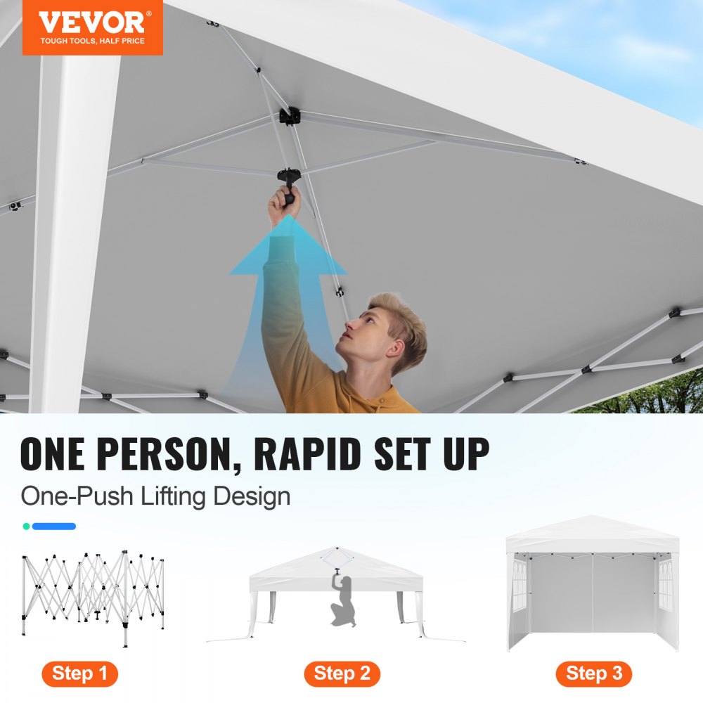 VEVOR Pop Up Canopy, 10 x 10 FT Instant Canopy Portable Gazebo with 3 Sidewalls & 2 Ventilated Windows, Height Adjustable Pop-Up Outdoor Shelter Tent for Events, Patio, Backyard, Party, Parking