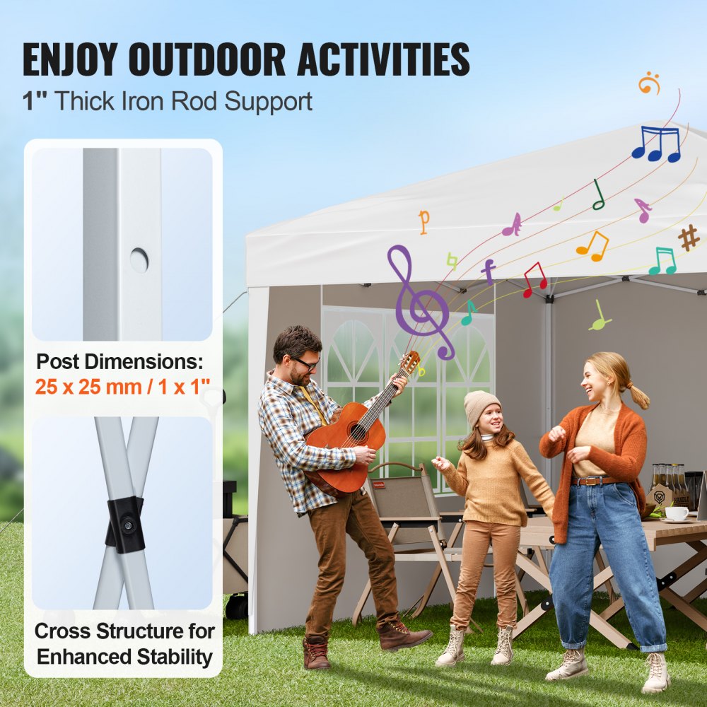 VEVOR Pop Up Canopy, 10 x 10 FT Instant Canopy Portable Gazebo with 3 Sidewalls & 2 Ventilated Windows, Height Adjustable Pop-Up Outdoor Shelter Tent for Events, Patio, Backyard, Party, Parking
