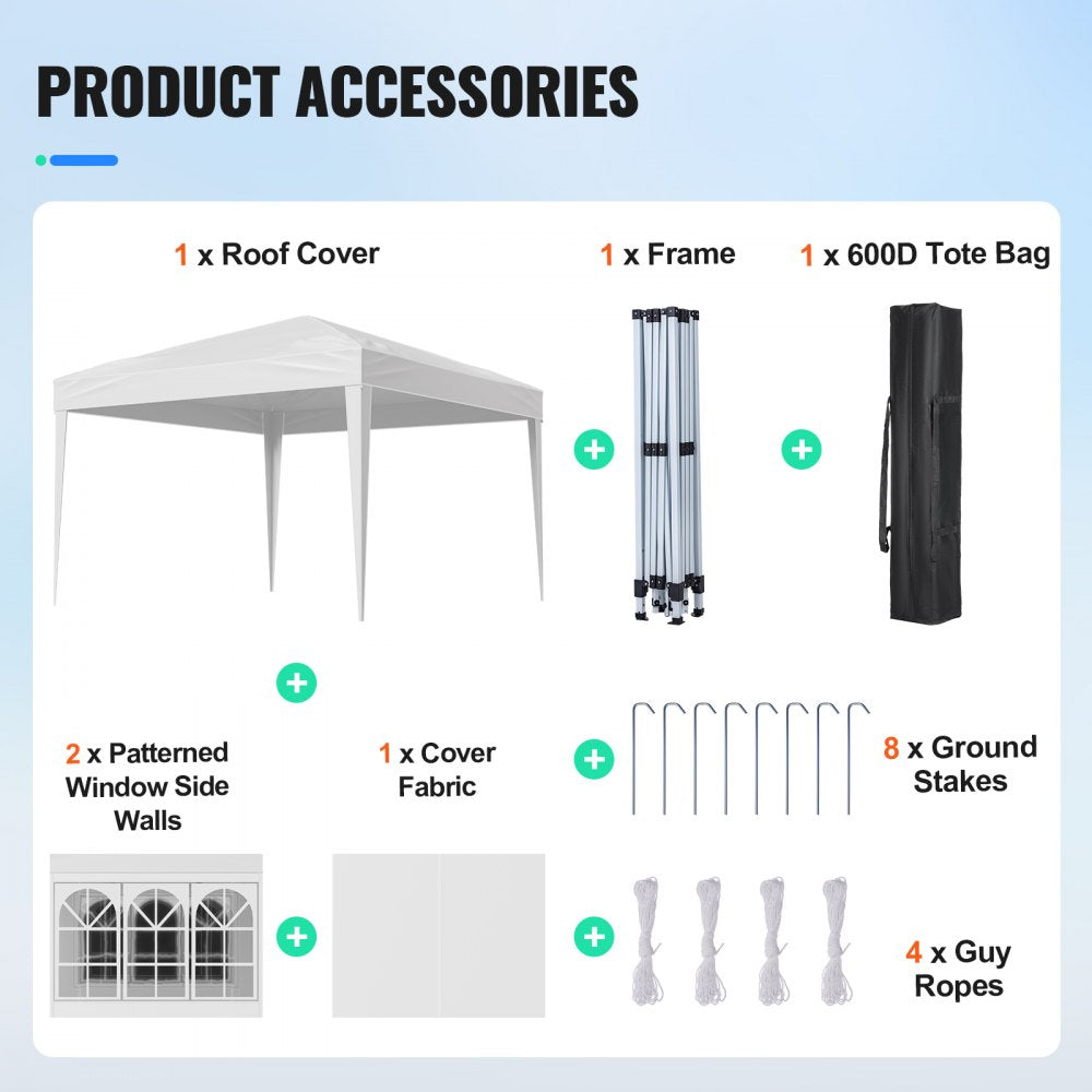 VEVOR Pop Up Canopy, 10 x 10 FT Instant Canopy Portable Gazebo with 3 Sidewalls & 2 Ventilated Windows, Height Adjustable Pop-Up Outdoor Shelter Tent for Events, Patio, Backyard, Party, Parking