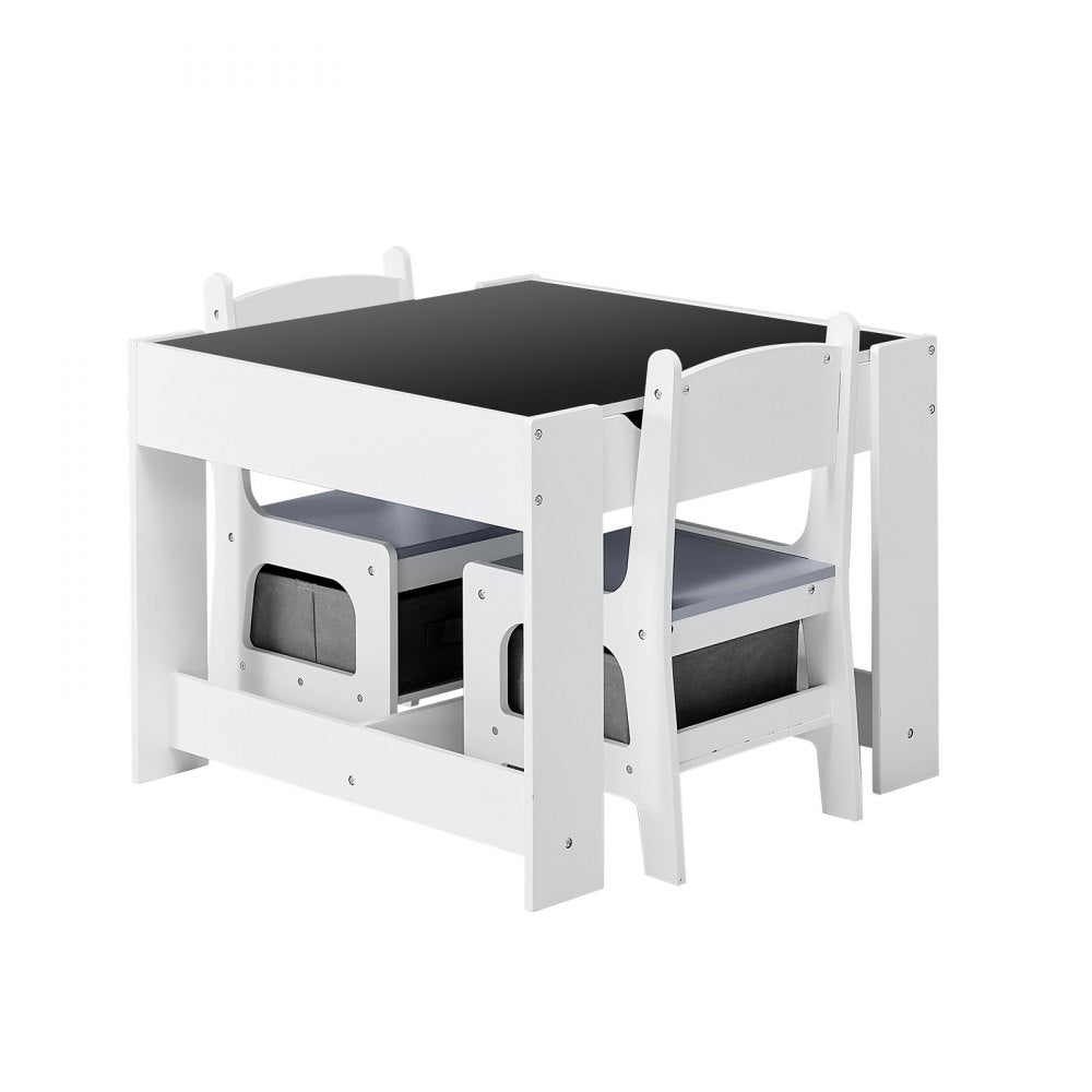 VEVOR Kids Table and 2 Chairs Set, Toddler Table and Chair Set with Storage Space under the Table, Cloth Storage Box under the Chairs, Wooden Desk for Art, Craft, Reading, Learning, Drawing, White