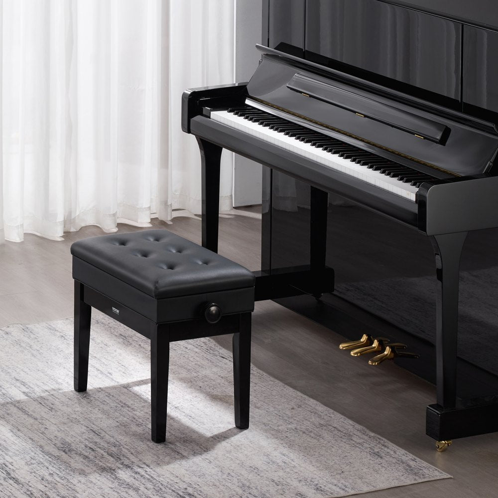 VEVOR Piano Bench, 22" x 13" x 19.3", Keyboard Piano Chair with 19.3"-22.8" Adjustable Height, Padded Cushion, Storage Compartment for Music Books, Wooden Piano Stool Seat, for Vanity, Living Room