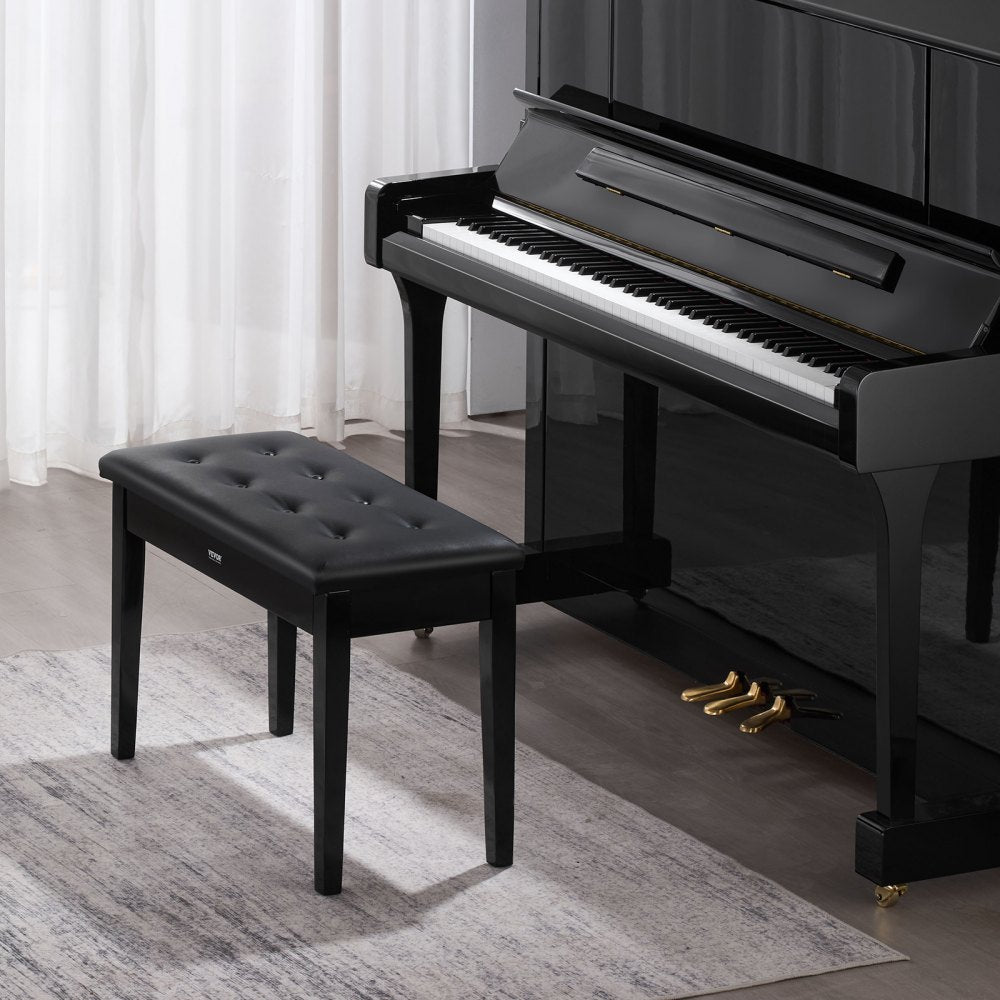 VEVOR Piano Bench, 29.5" x 14" x 19", Duet Keyboard Piano Chair with High-Density Padded Cushion, Storage Compartment for Music Books, Wooden Piano Bookcase Stool Seat, for Vanity and Living Room