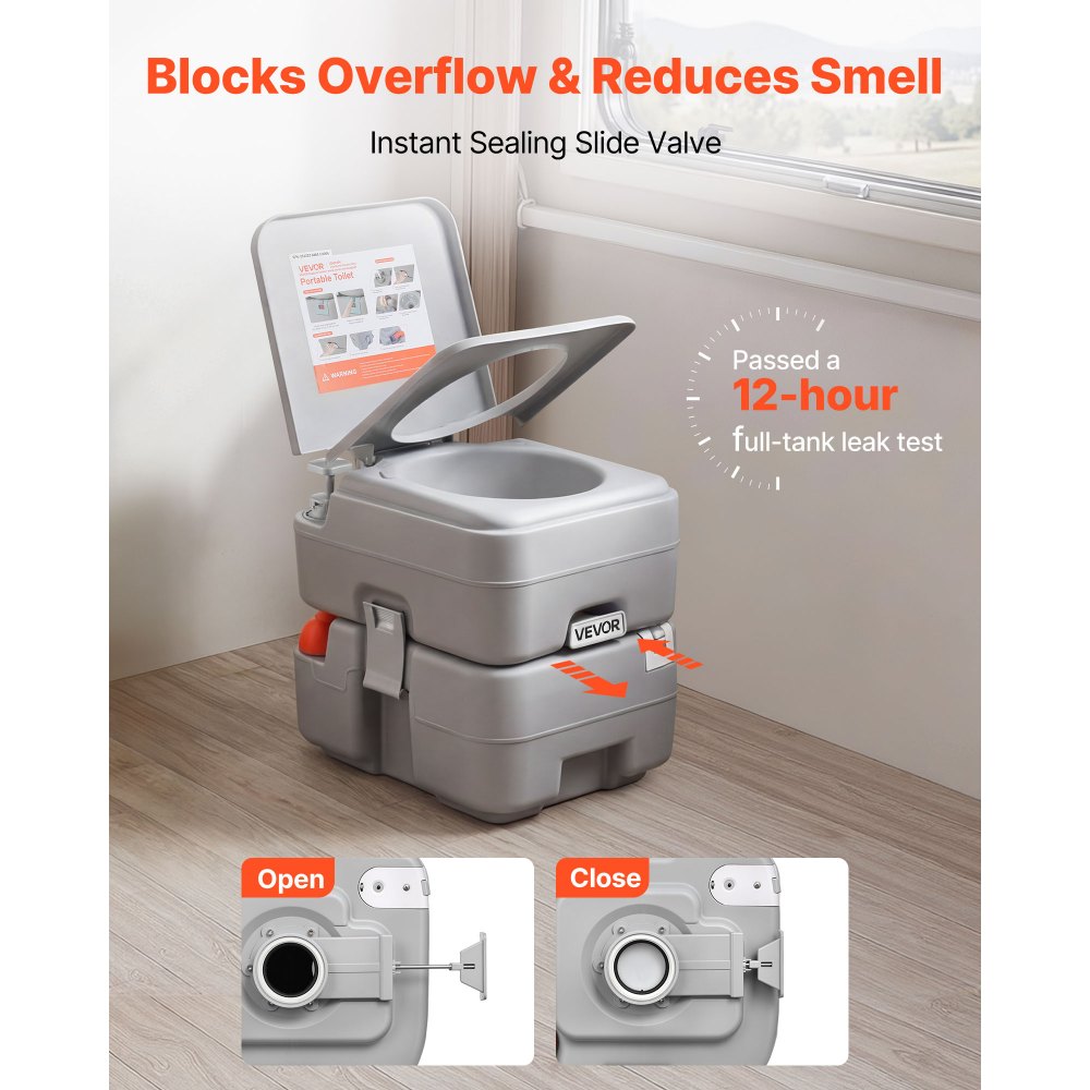 VEVOR Portable Toilet, 5.3 Gallon Detachable Waste Tank, 120 Flushes, Camping Toilet for Adults, Outdoor Travel Potty with Level Indicator, Carry Bag, Suitable for RV Travel, Camping, Hiking, Boating