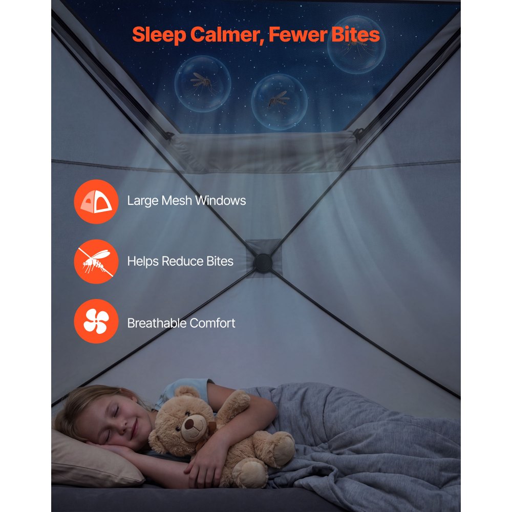 VEVOR Camping Tent, 4 Person Pop Up Instant Cabin Tent with Large Mesh Windows, 60 Seconds Easy Setup, Portable Cabin Hub Tents with Carry Bag for Family Outdoor Camping & Hiking, Upgraded Ventilation