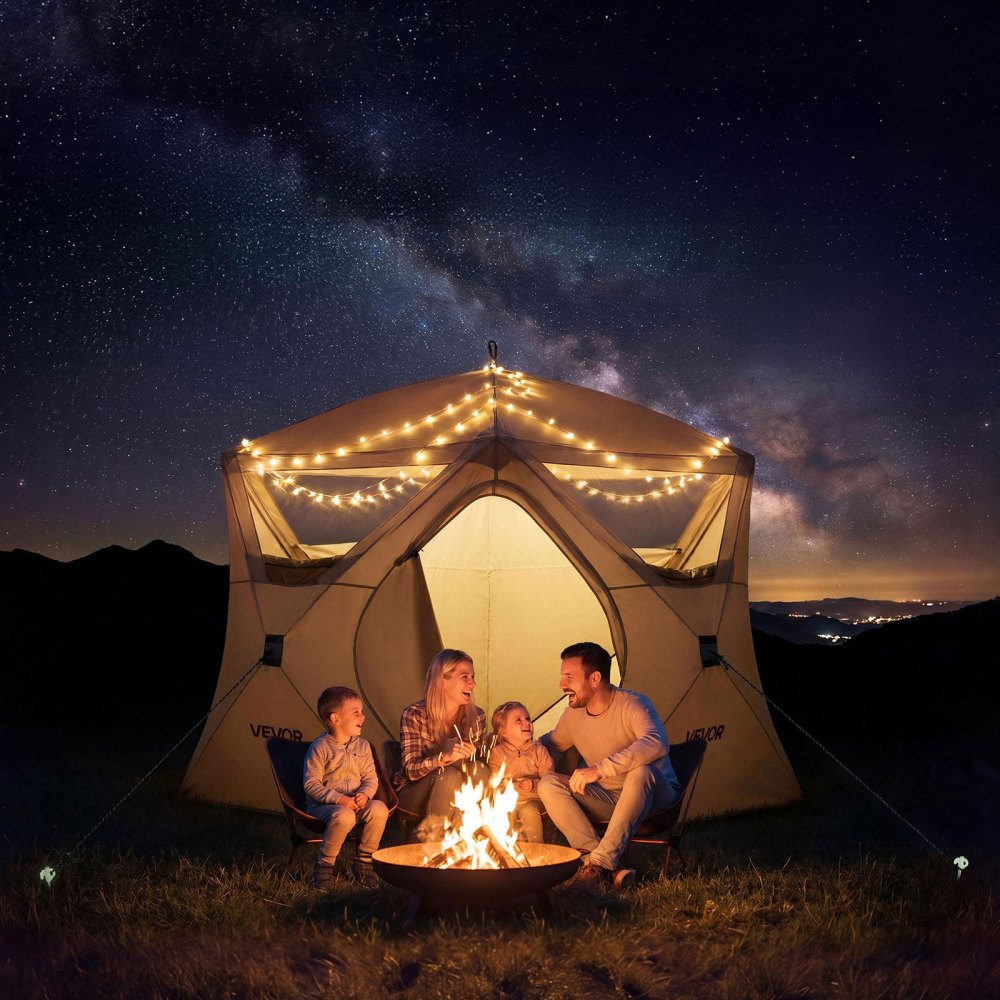 VEVOR Camping Tent, 4 Person Pop Up Instant Cabin Tent with Large Mesh Windows, 60 Seconds Easy Setup, Portable Cabin Hub Tents with Carry Bag for Family Outdoor Camping & Hiking, Upgraded Ventilation