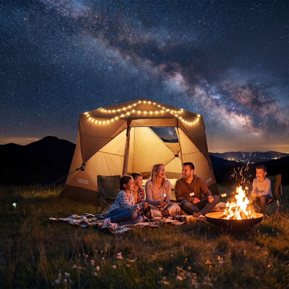 VEVOR Camping Tent, 6 Person Pop Up Instant Cabin Tent with Rainfly & Large Mesh Windows, 60 Seconds Easy Setup, Portable Waterproof Cabin Hub Tents with Carry Bag for Family Outdoor Camping & Hiking