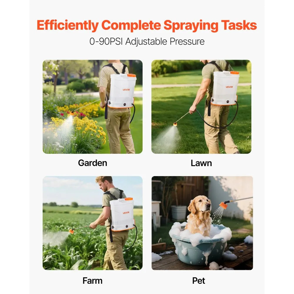 VEVOR Battery Powered Backpack Sprayer, 3.2 Gal Powerful Electric Backpack Sprayer, 2 Retractable Wands & 5 Nozzles, Adjustable 0-90 PSI, 2 Hour Runtime, Portable Weed Sprayers for Yard Garden Lawn