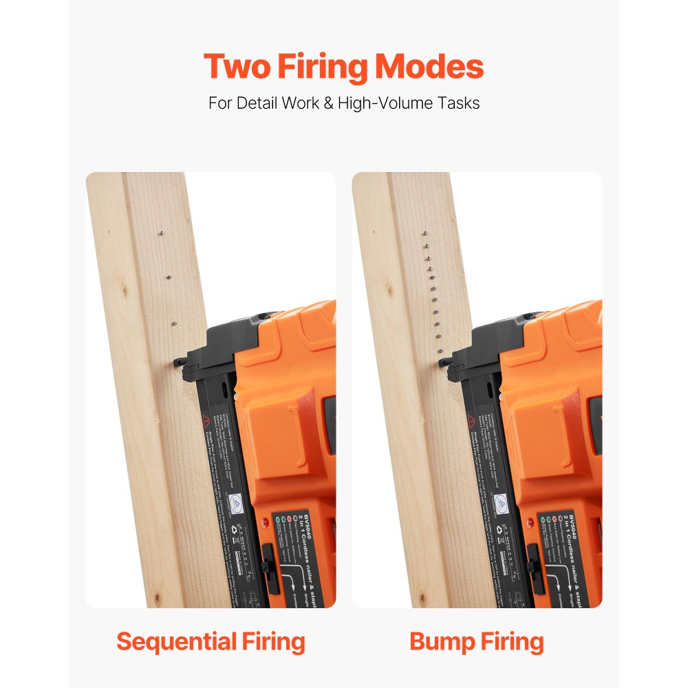 VEVOR 2-in-1 Cordless Brad Nailer, 18 Gauge, 20V Battery Powered Nail Gun and Staple Gun, with 500 pcs Nails, 500 pcs Staples, 2 x 2.0 Ah Li-ion Batteries, Charger, for Home Improvement, Woodworking