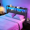 VEVOR Headboard for Queen Size Bed, with 2 Storage Shelves, LED Light, 3 Outlets, and 3 USB Ports, Sturdy and Stable Carbon Steel Frame Head Board with Charging Station, Adjustable Height, Black