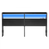 VEVOR Headboard for King Size Bed, with 2 Storage Shelves, LED Light, 3 Outlets, and 3 USB Ports, Sturdy and Stable Carbon Steel Frame Head Board with Charging Station, Adjustable Height, Black