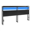 VEVOR Headboard for King Size Bed, with 2 Storage Shelves, LED Light, 3 Outlets, and 3 USB Ports, Sturdy and Stable Carbon Steel Frame Head Board with Charging Station, Adjustable Height, Black